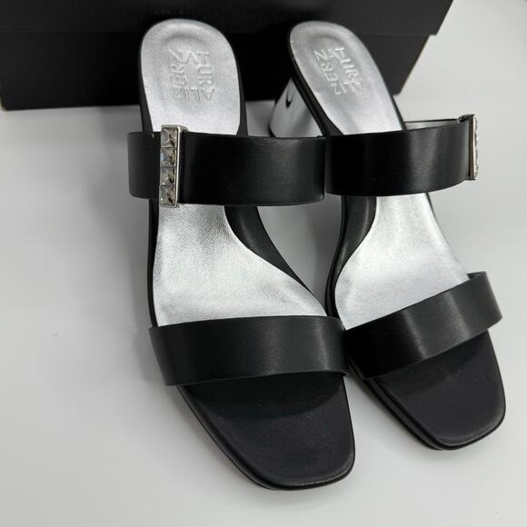 NEW Naturalizer Ida 2 Heels Size 10 Black Square Toe Slides Dress Sandals Fancy - Picture 7 of 9
